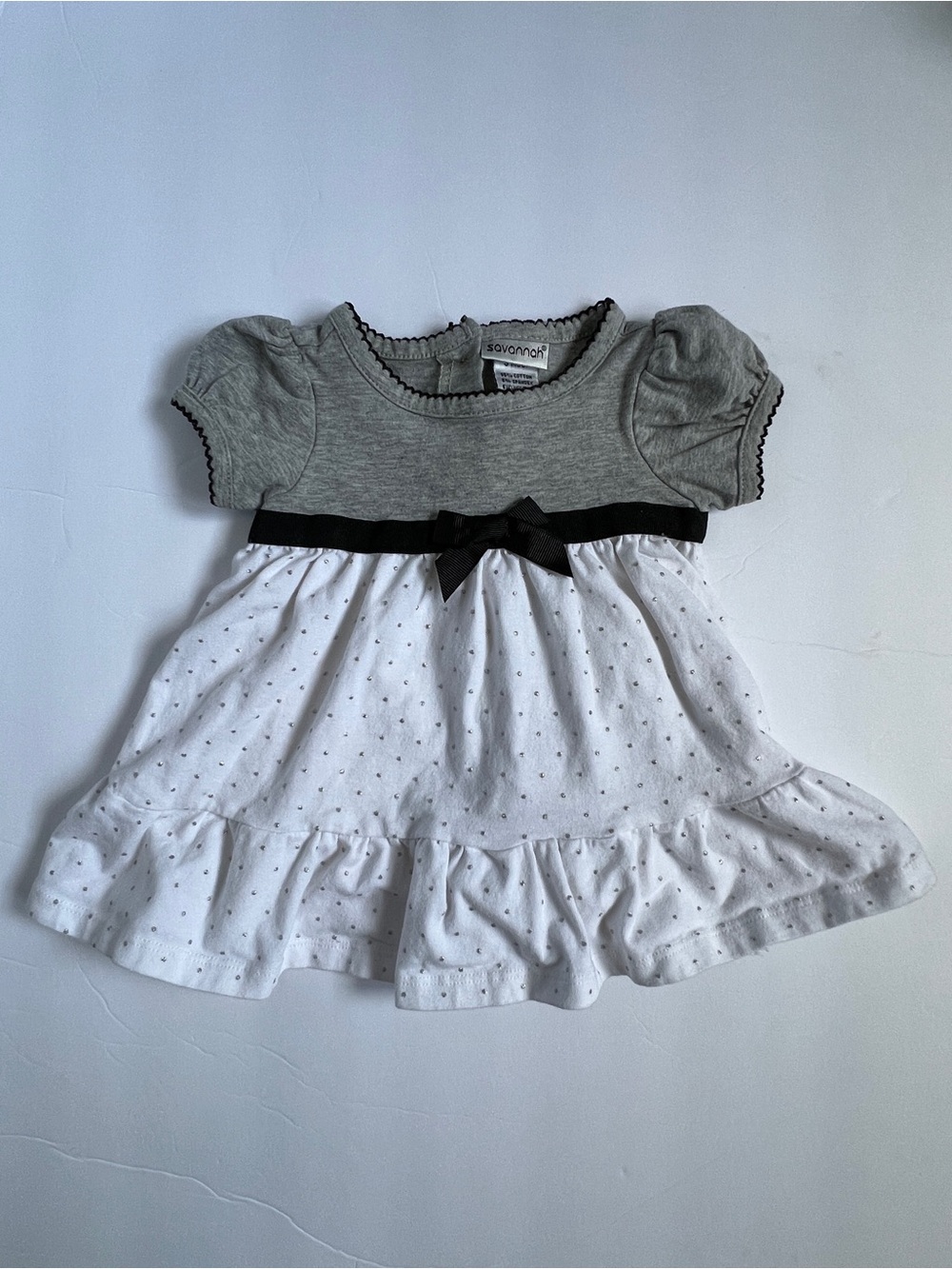 Grey & White Polka Dot Baby Dress with Bow